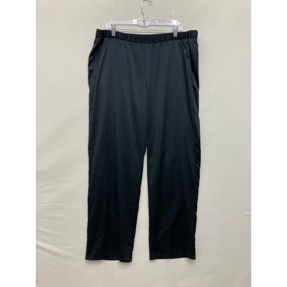 Eileen Fisher Straight Leg Pants Large Black Satin Minimalist Pull-on Comfy